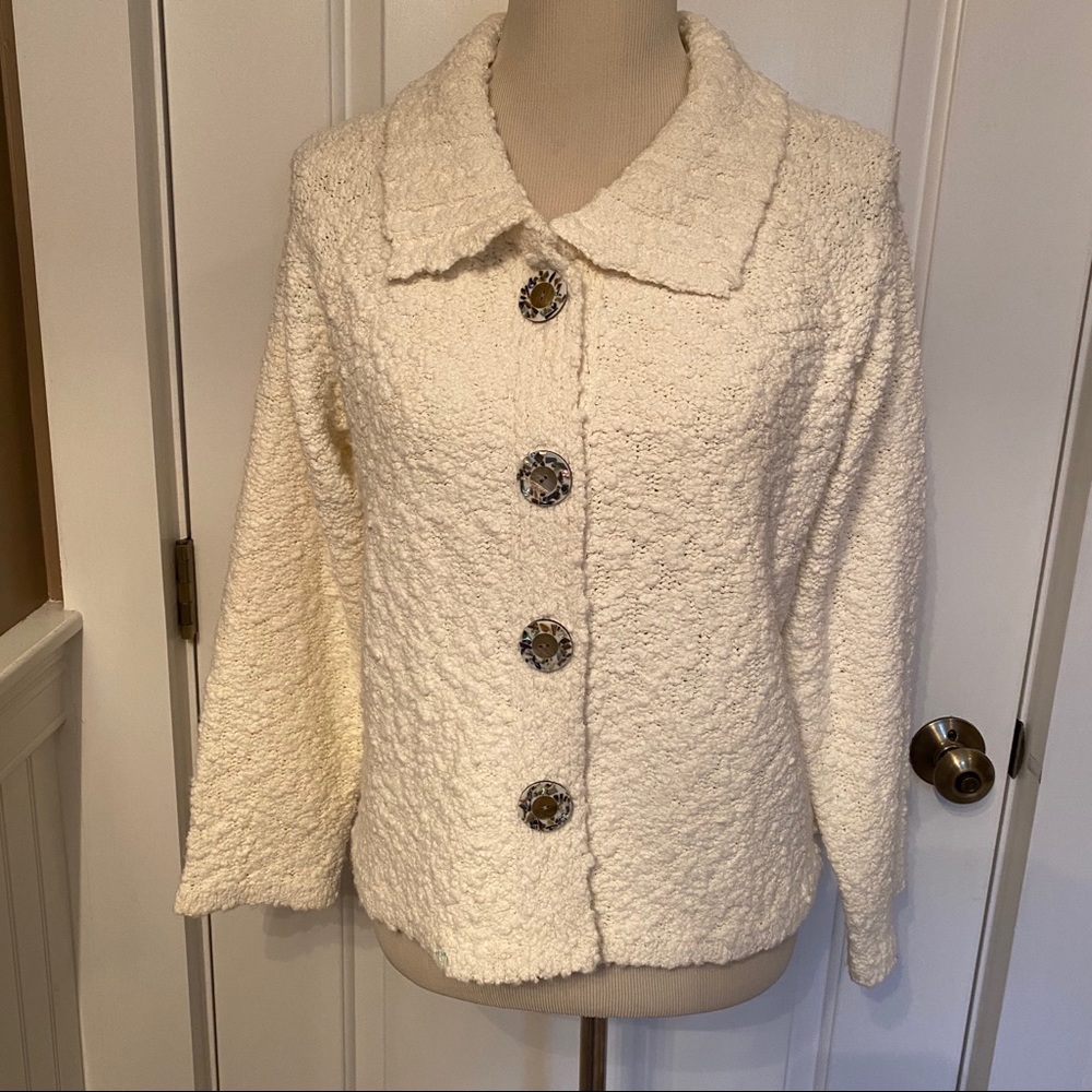 KINTAMANI SWEATER CARDIGAN CREAM BOUCLE LONG SLEEVE BUTTONS SIZE LARGE